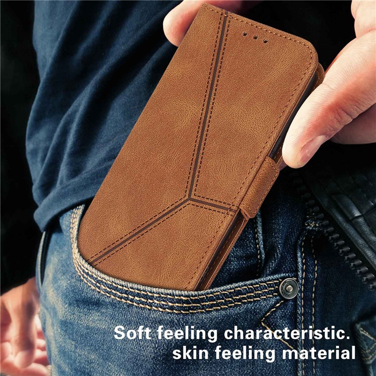 For Samsung Galaxy A52 4G / A52 5G / A52s 5G Anti-fall Line Imprinted Phone Case PU Leather Wallet Stand Protective Mobile Phone Cover - Brown-5