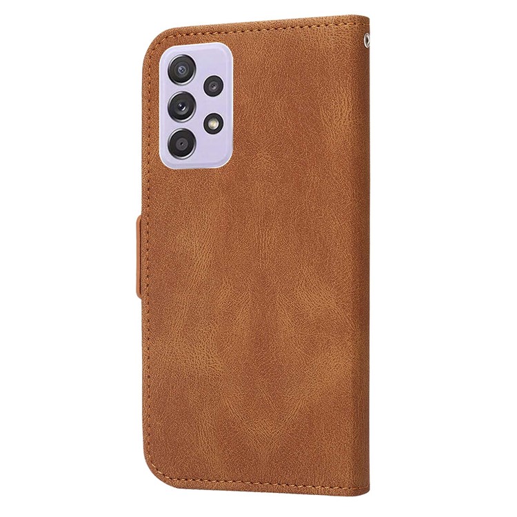 For Samsung Galaxy A52 4G / A52 5G / A52s 5G Anti-fall Line Imprinted Phone Case PU Leather Wallet Stand Protective Mobile Phone Cover - Brown-9