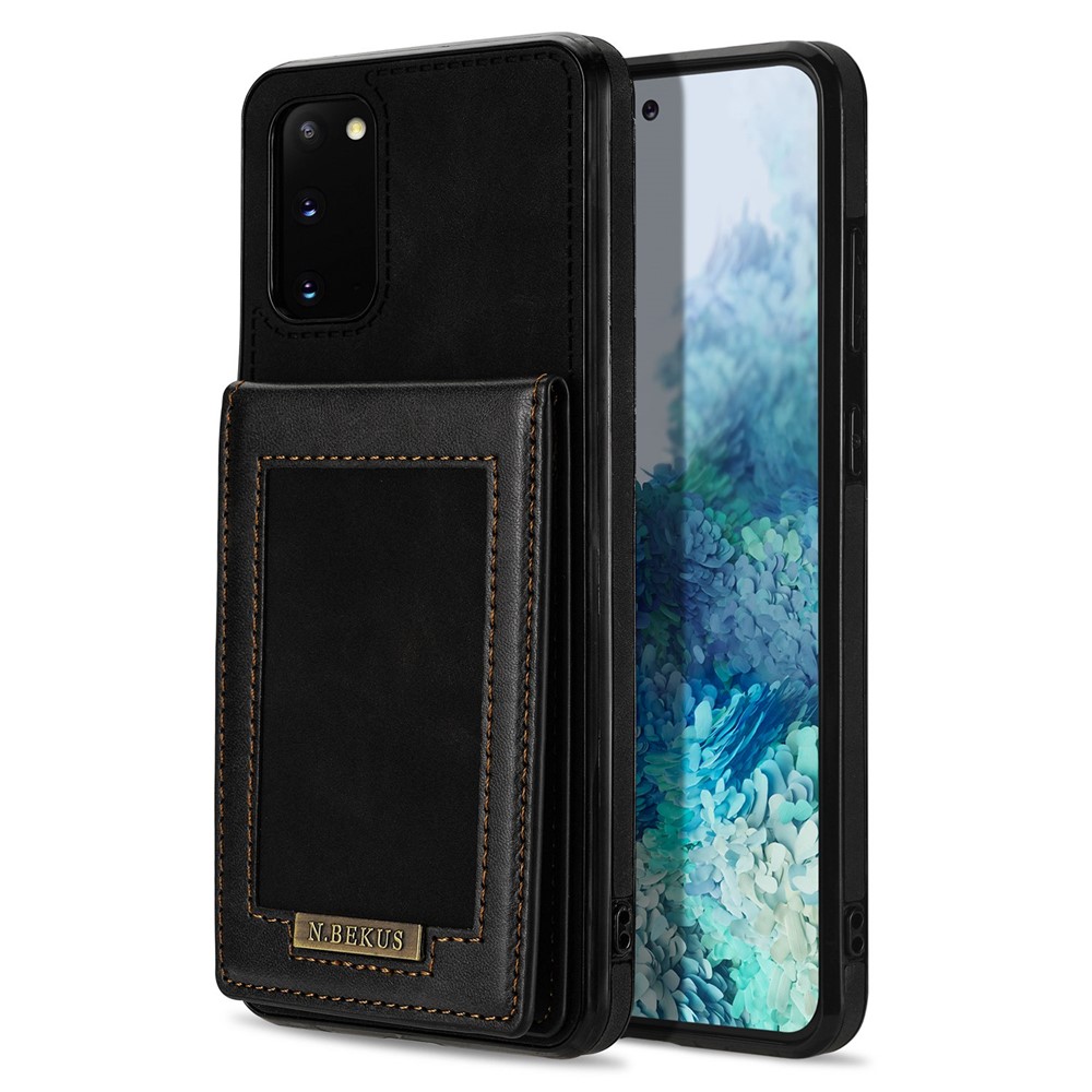 N.BEKUS Anti-fall Phone Case For Samsung Galaxy S20 FE / S20 FE 5G / S20 FE 2022 / S20 Lite, Vertical Card Holder Kickstand PU Leather+TPU RFID Blocking Phone Cover - Black-10