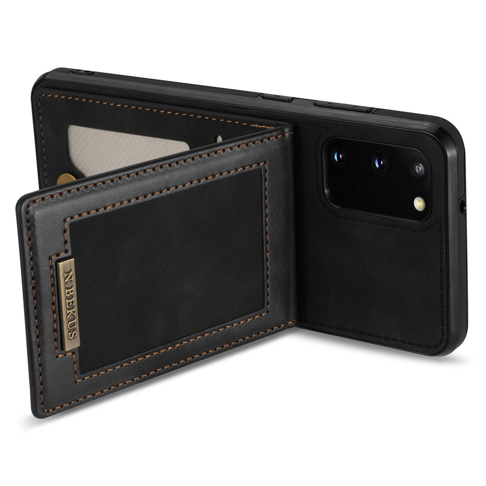 N.BEKUS Anti-fall Phone Case For Samsung Galaxy S20 FE / S20 FE 5G / S20 FE 2022 / S20 Lite, Vertical Card Holder Kickstand PU Leather+TPU RFID Blocking Phone Cover - Black-3