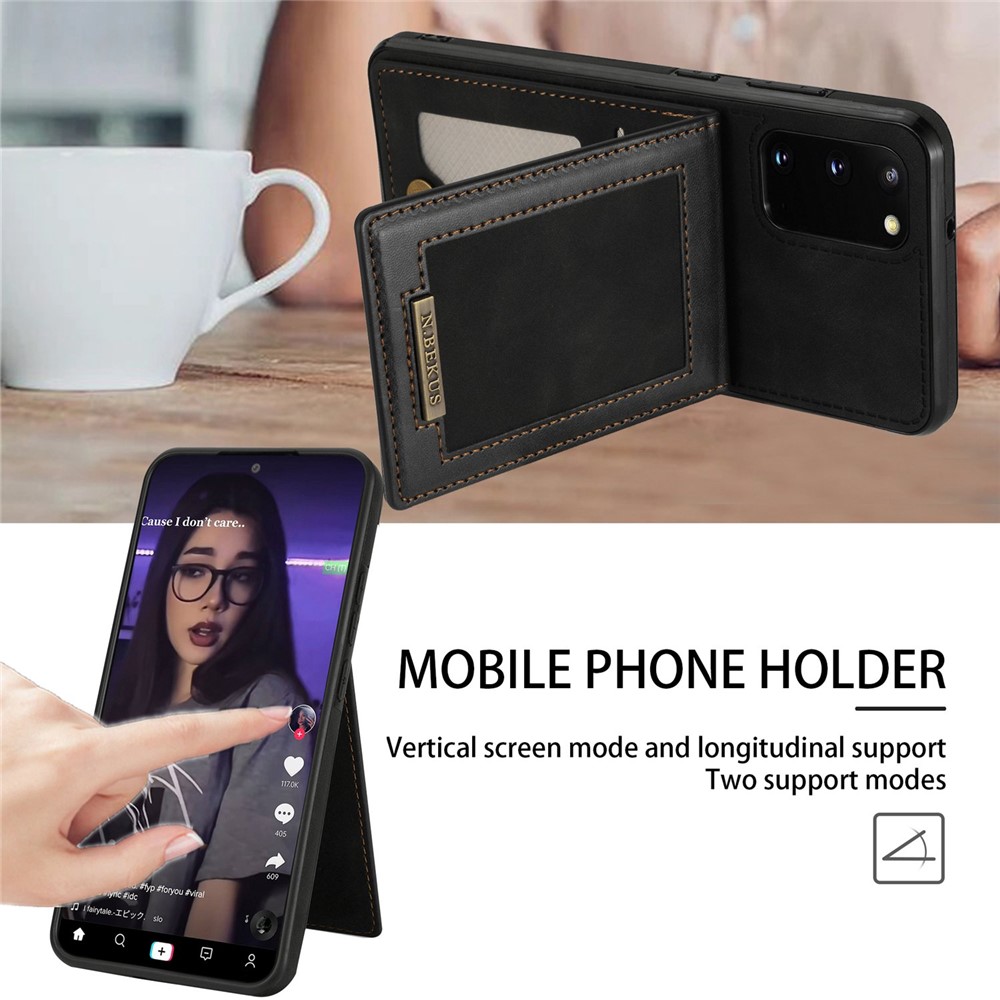 N.BEKUS Anti-fall Phone Case For Samsung Galaxy S20 FE / S20 FE 5G / S20 FE 2022 / S20 Lite, Vertical Card Holder Kickstand PU Leather+TPU RFID Blocking Phone Cover - Black-5