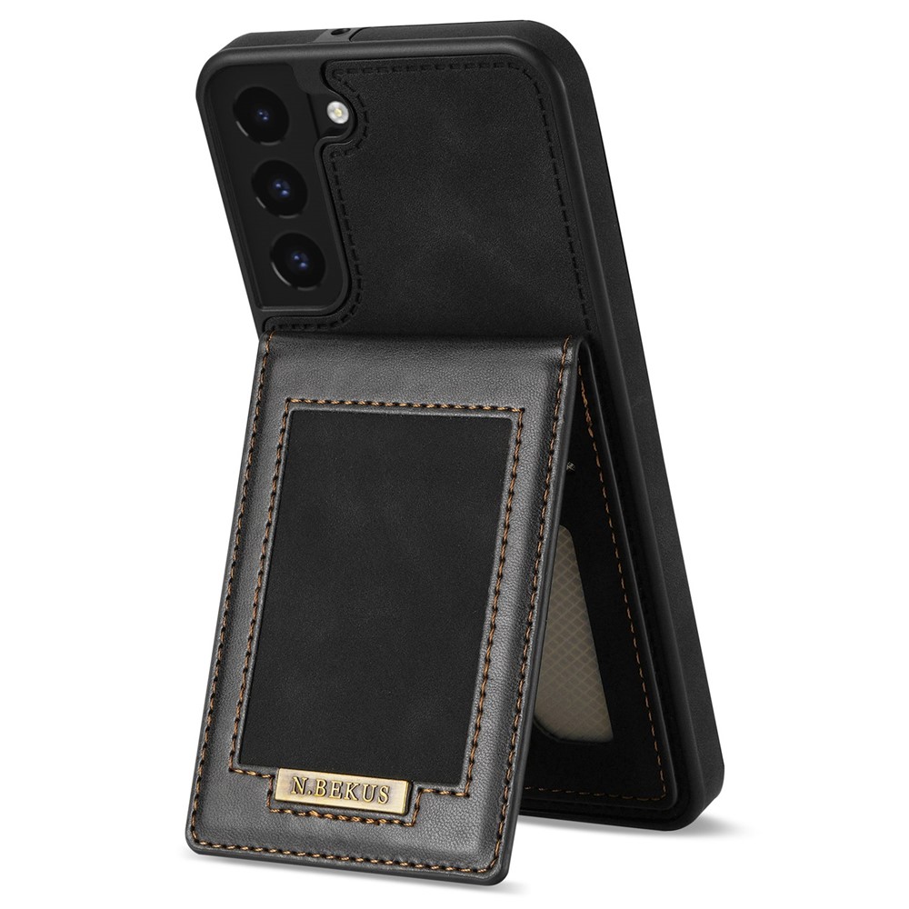 N.BEKUS RFID Blocking Back Cover Kickstand for Samsung Galaxy S21 FE 5G, Well-protected Vertical Phone Case Card Holder PU Leather+TPU Phone Shell - Black-1