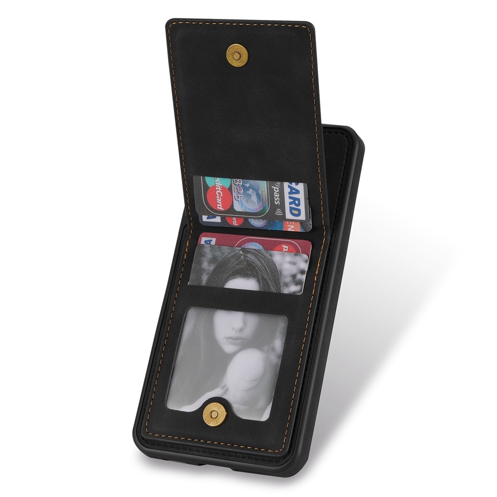 N.BEKUS RFID Blocking Back Cover Kickstand for Samsung Galaxy S21 FE 5G, Well-protected Vertical Phone Case Card Holder PU Leather+TPU Phone Shell - Black-2