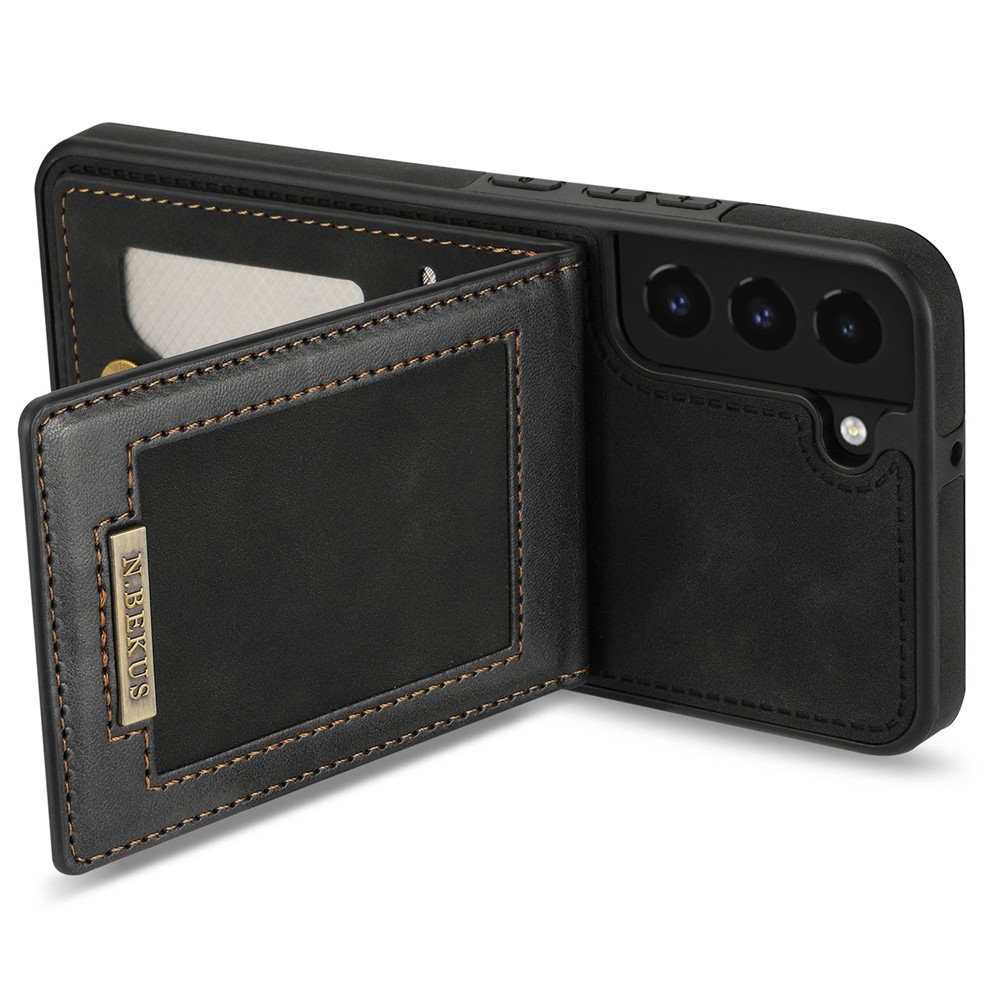 N.BEKUS RFID Blocking Back Cover Kickstand for Samsung Galaxy S21 FE 5G, Well-protected Vertical Phone Case Card Holder PU Leather+TPU Phone Shell - Black-3