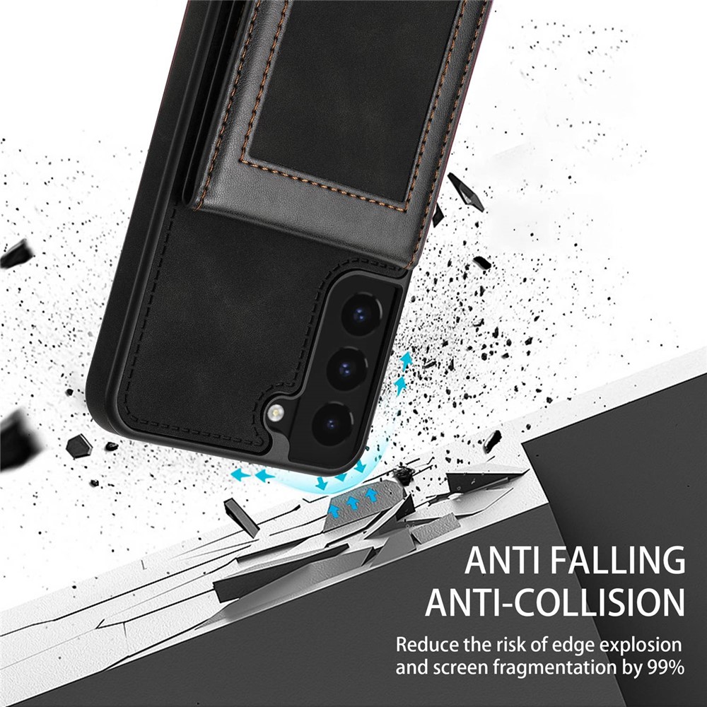 N.BEKUS RFID Blocking Back Cover Kickstand for Samsung Galaxy S21 FE 5G, Well-protected Vertical Phone Case Card Holder PU Leather+TPU Phone Shell - Black-6