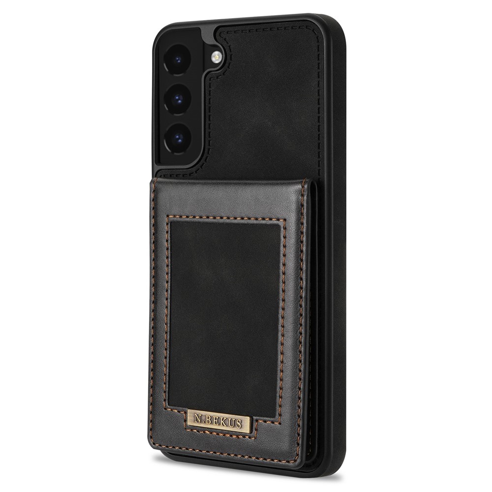 N.BEKUS RFID Blocking Back Cover Kickstand for Samsung Galaxy S21 FE 5G, Well-protected Vertical Phone Case Card Holder PU Leather+TPU Phone Shell - Black-9
