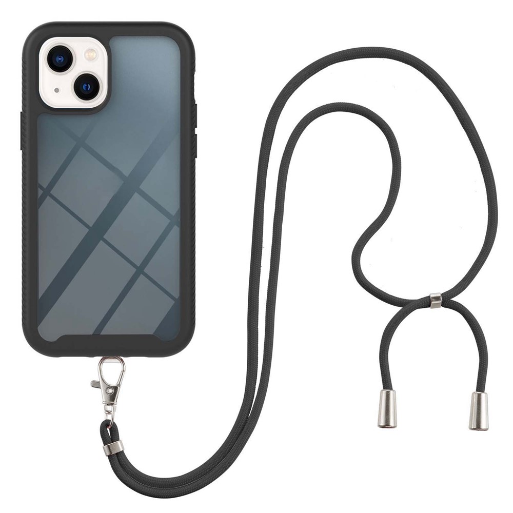 YB PC Series-4 Cell Phone Case for iPhone 14 6.1 inch, Drop-proof PC + TPU Hybrid Cover with Lanyard - Black-1