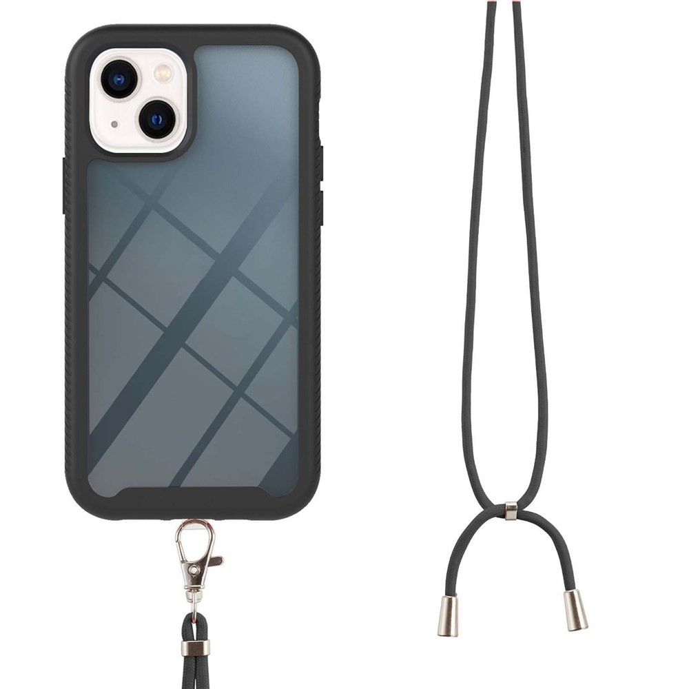 YB PC Series-4 Cell Phone Case for iPhone 14 6.1 inch, Drop-proof PC + TPU Hybrid Cover with Lanyard - Black-3