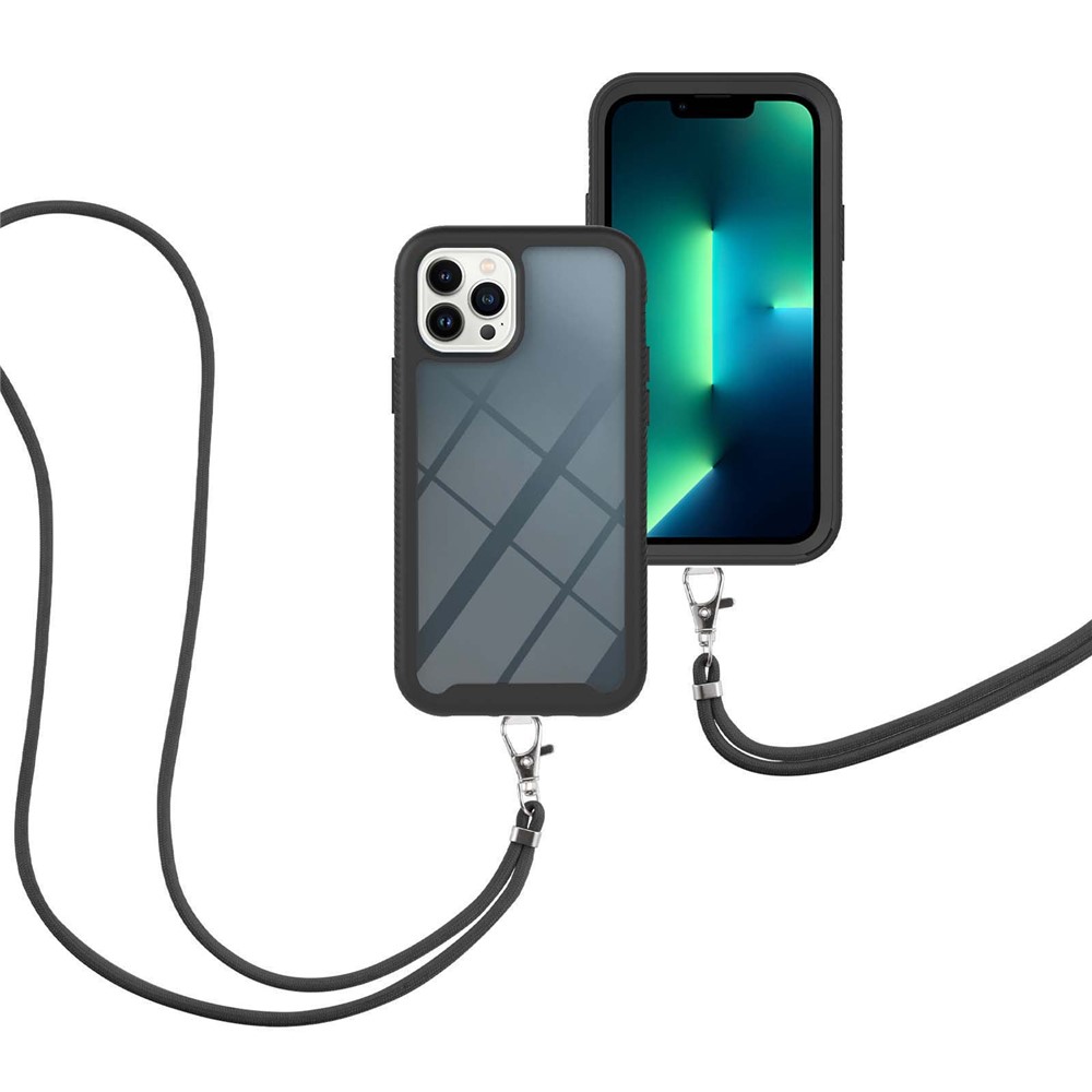 YB PC Series-4 for iPhone 14 Pro Max 6.7 inch Hard PC + Soft TPU Cover Anti-scratch Phone Case with Lanyard - Black-2