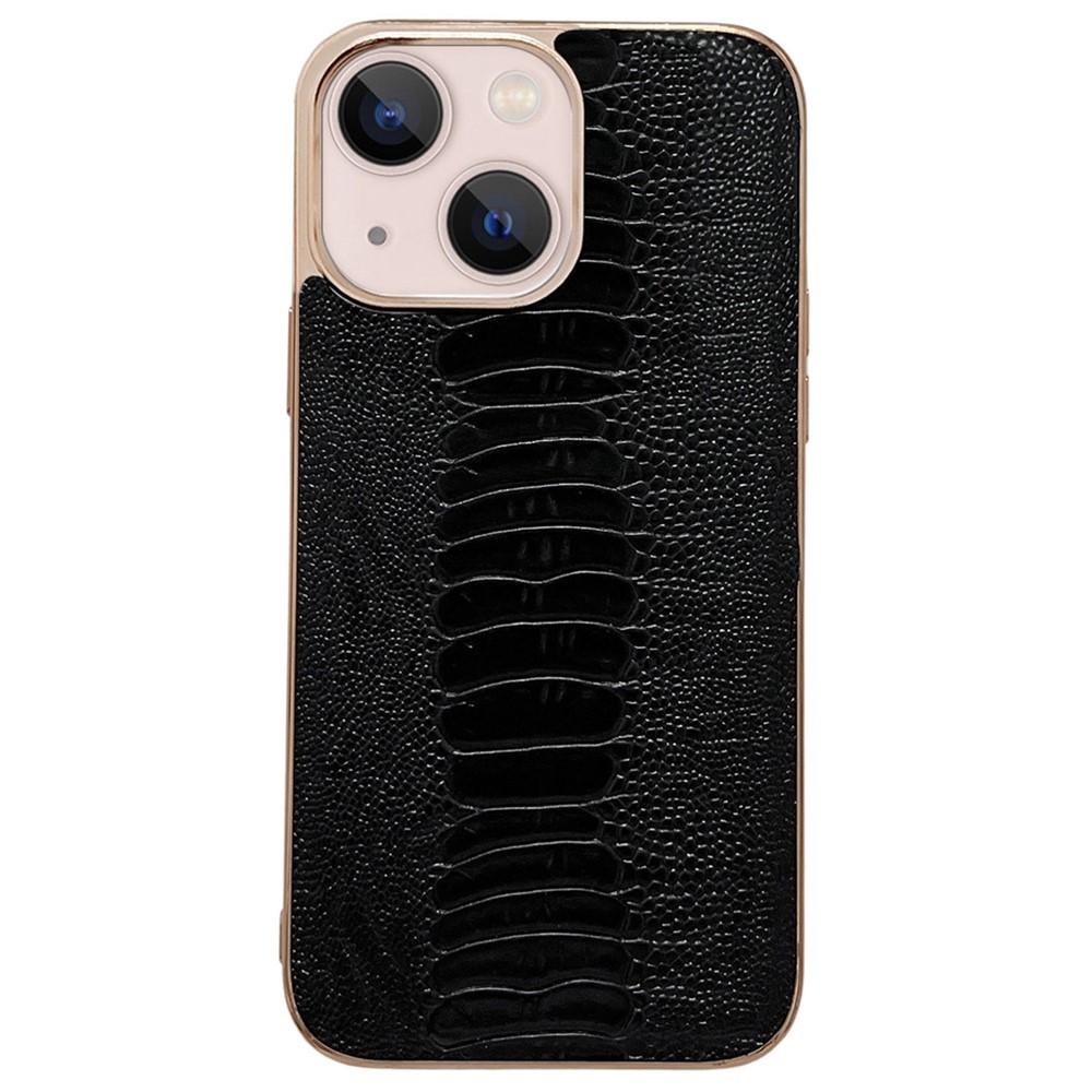 For iPhone 14 Max 6.7 inch Mobile Phone Case Crocodile Texture Genuine Leather+PC+TPU Non-slip Phone Shell Cover - Black-1