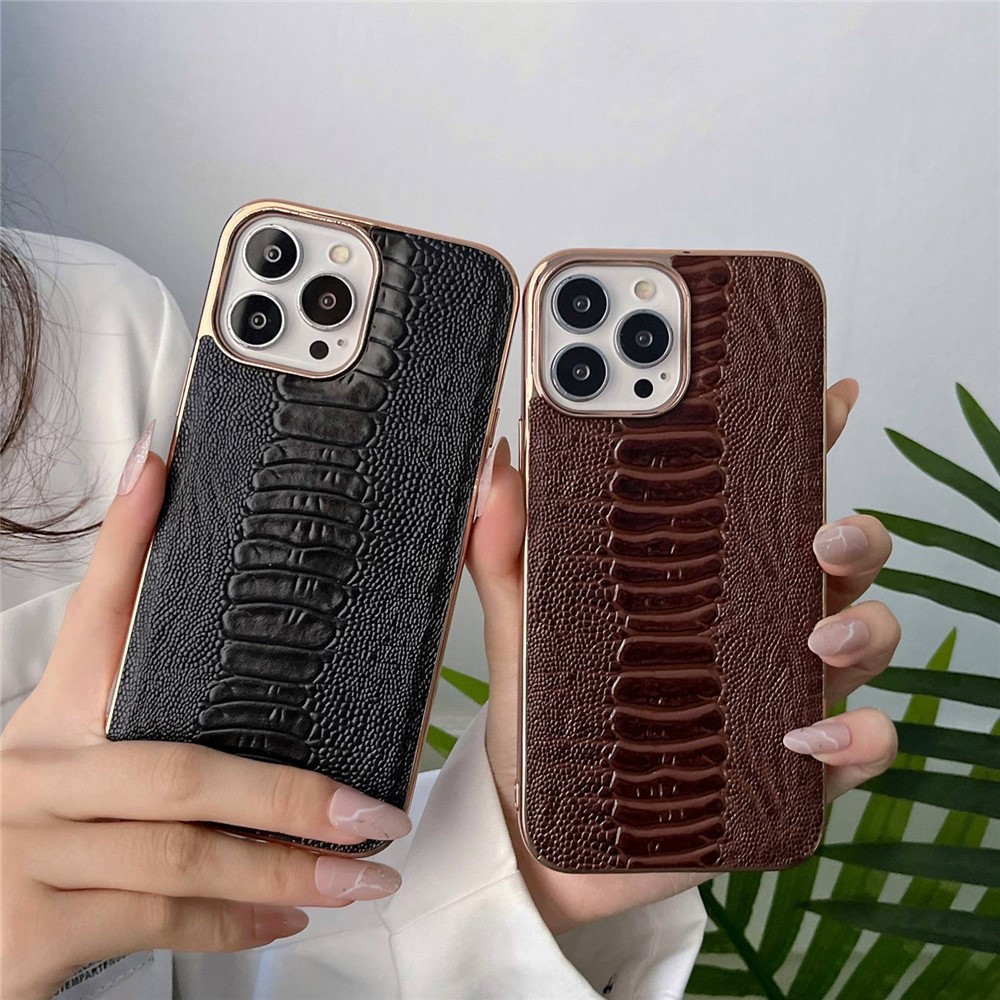 For iPhone 13 Pro 6.1 inch Anti-fall Phone Case Stylish Crocodile Texture Genuine Leather+PC+TPU Non-slip Well Protection Phone Cover - Green-4