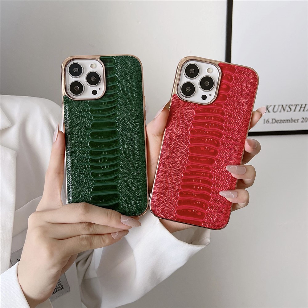 For iPhone 13 Pro 6.1 inch Anti-fall Phone Case Stylish Crocodile Texture Genuine Leather+PC+TPU Non-slip Well Protection Phone Cover - Green-5