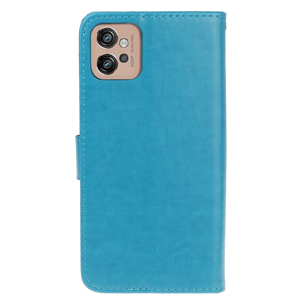 For Motorola Moto G32 4G Butterfly Flower Imprinted Flip Case PU Leather Stand Wallet Phone Cover with Hand Strap - Blue-10