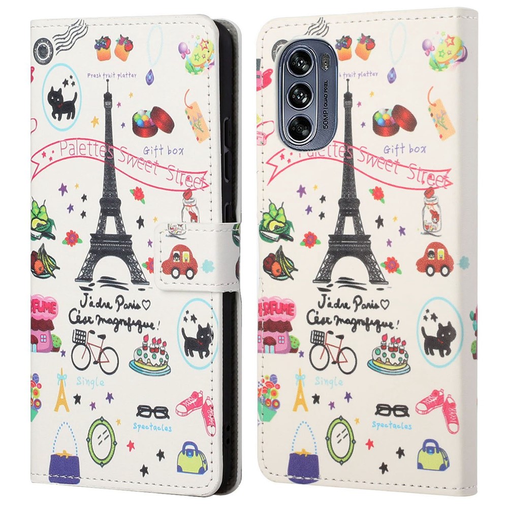For Motorola Moto G62 5G Wallet Style Case Pattern Printing Stand Design PU Leather Anti-wear Magnetic Cover - Iron Tower-1