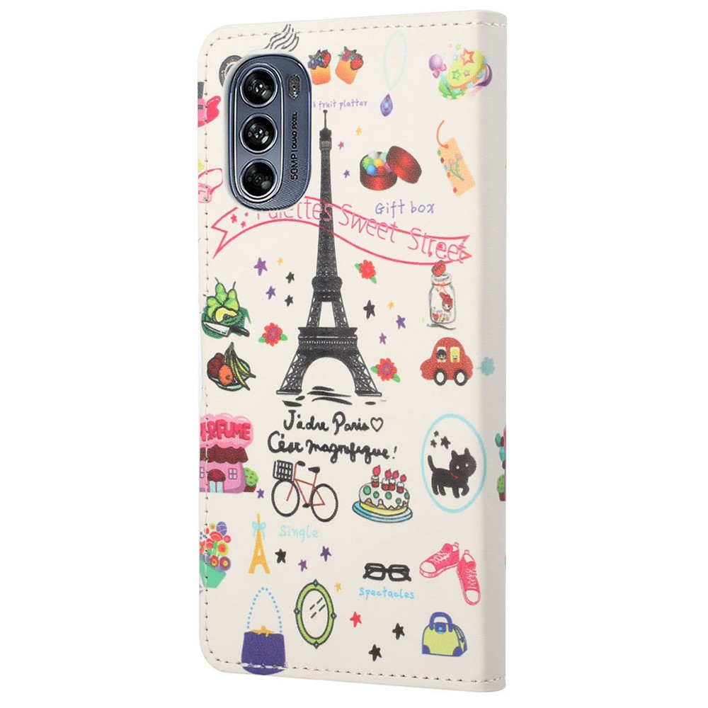 For Motorola Moto G62 5G Wallet Style Case Pattern Printing Stand Design PU Leather Anti-wear Magnetic Cover - Iron Tower-5