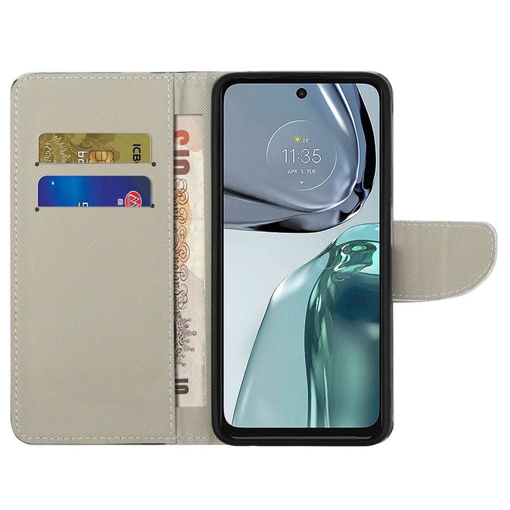 For Motorola Moto G62 5G Pattern Printing PU Leather Anti-scratch Anti-drop Cover Cross Texture Stand Wallet Feature Soft Inner TPU Book Case - Sparkling Butterflies-2