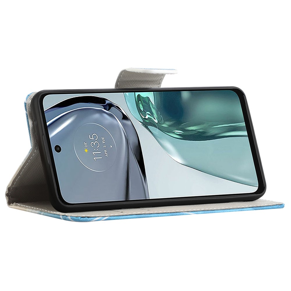 For Motorola Moto G62 5G Pattern Printing PU Leather Anti-scratch Anti-drop Cover Cross Texture Stand Wallet Feature Soft Inner TPU Book Case - Sparkling Butterflies-3