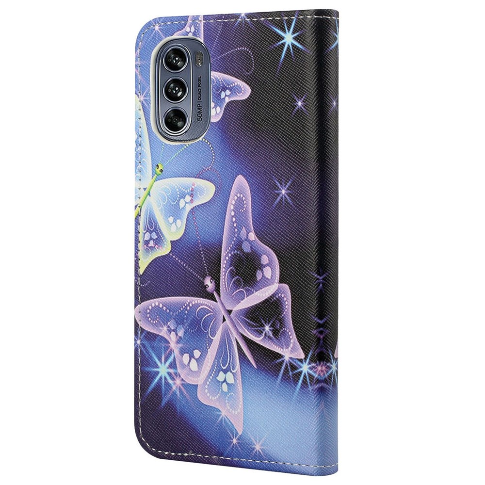 For Motorola Moto G62 5G Pattern Printing PU Leather Anti-scratch Anti-drop Cover Cross Texture Stand Wallet Feature Soft Inner TPU Book Case - Sparkling Butterflies-5