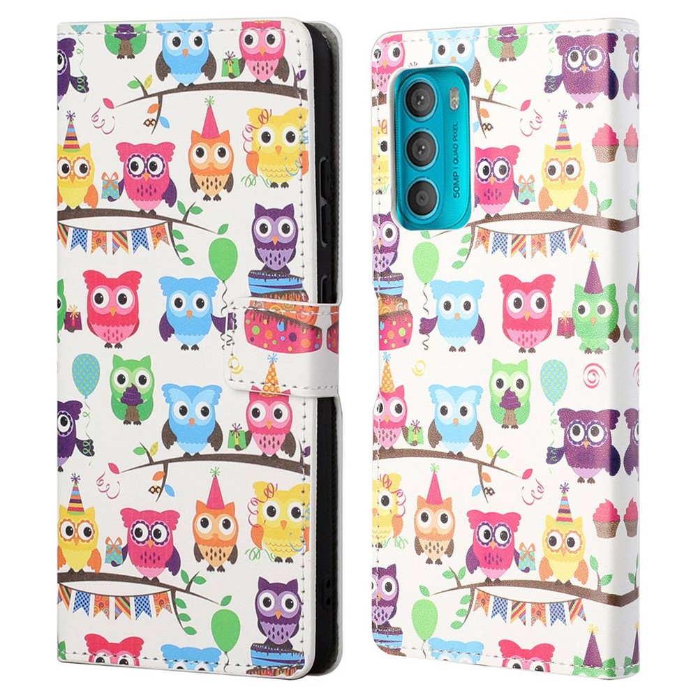 For Motorola Moto G42 4G Shockproof Wallet Stand Case Pattern Printing PU Leather Cell Phone Cover - Owls Sticker-1