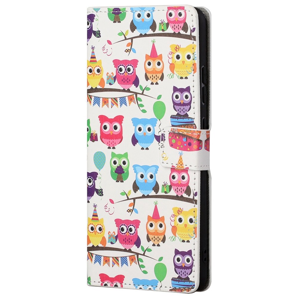 For Motorola Moto G42 4G Shockproof Wallet Stand Case Pattern Printing PU Leather Cell Phone Cover - Owls Sticker-4
