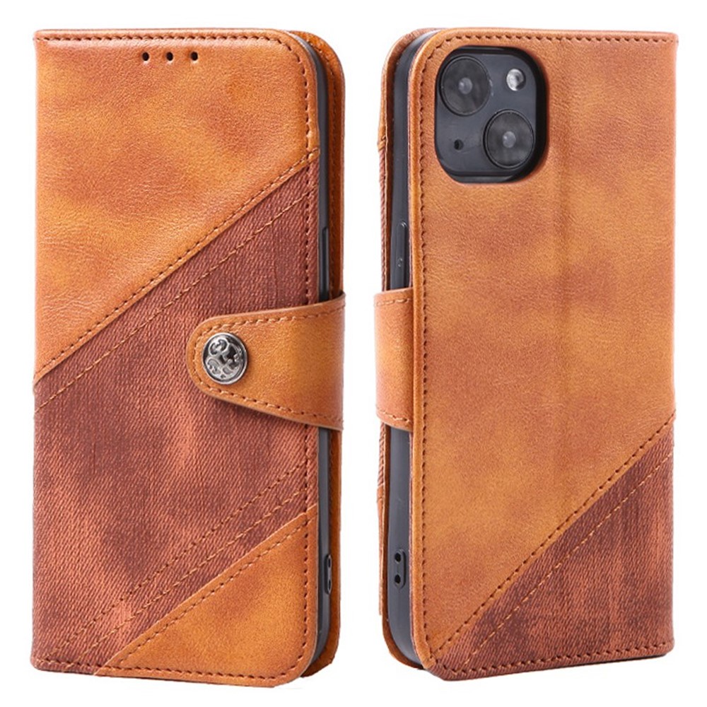 Crazy Horse Texture Splicing Leather Case for iPhone 13 mini 5.4 inch, Magnetic Clasp Stand Phone Wallet Cover - Brown