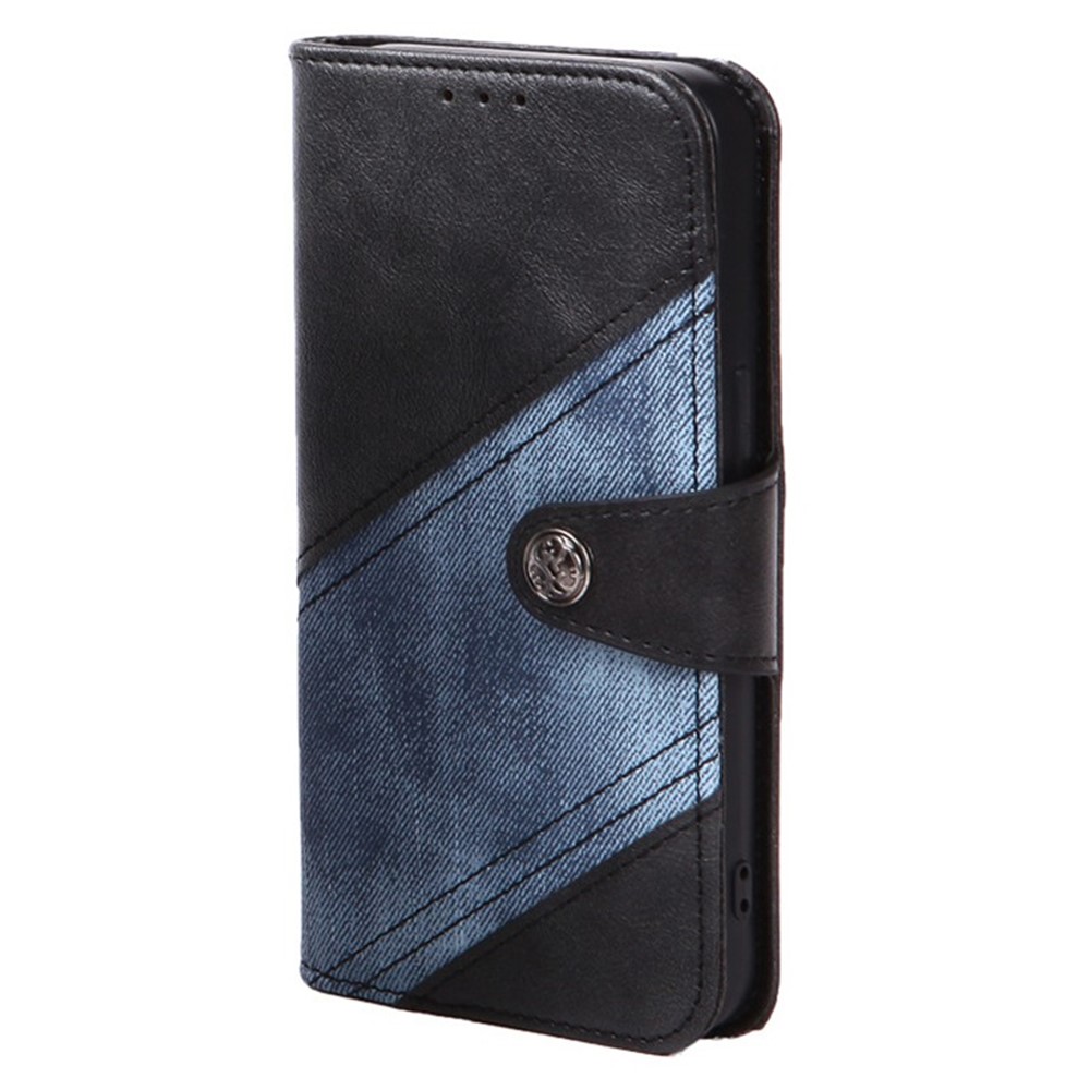 Crazy Horse Texture Splicing Leather Case for iPhone 13 mini 5.4 inch, Magnetic Clasp Stand Phone Wallet Cover - Black