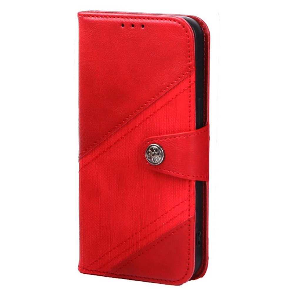 Crazy Horse Texture Splicing Leather Case for iPhone 13 mini 5.4 inch, Magnetic Clasp Stand Phone Wallet Cover - Red