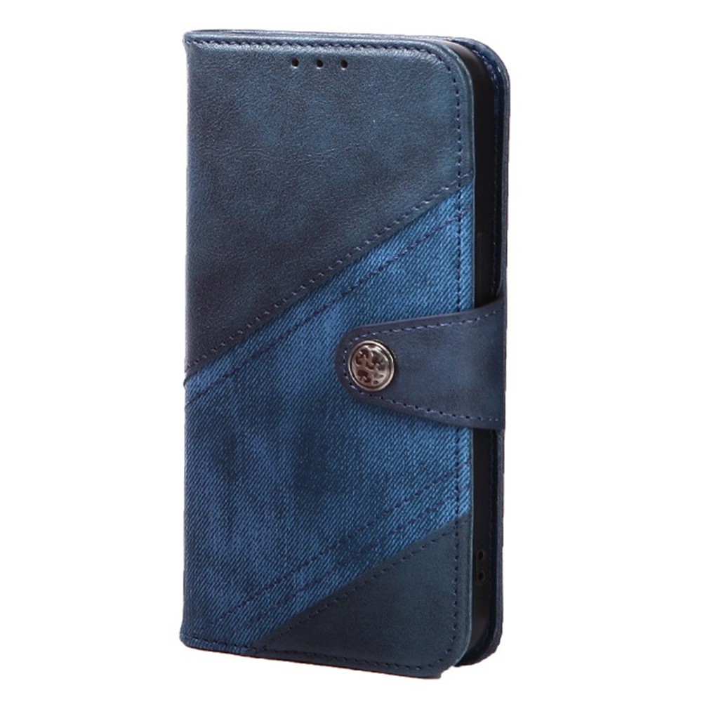 Crazy Horse Texture Splicing Leather Case for iPhone 13 mini 5.4 inch, Magnetic Clasp Stand Phone Wallet Cover - Dark Blue