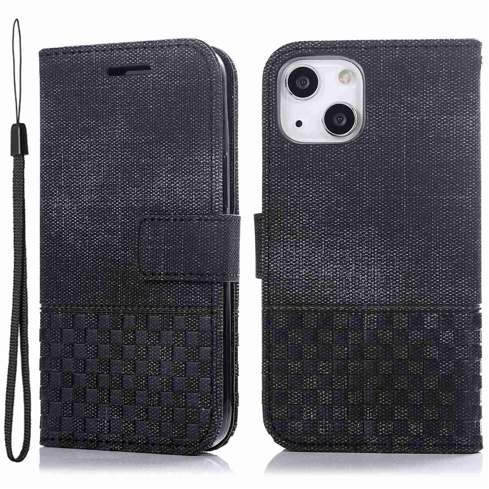 For iPhone 13 mini 5.4 inch Anti-fall Phone Wallet Case Cloth Texture PU Leather RFID Blocking Phone Cover Stand - Black-1