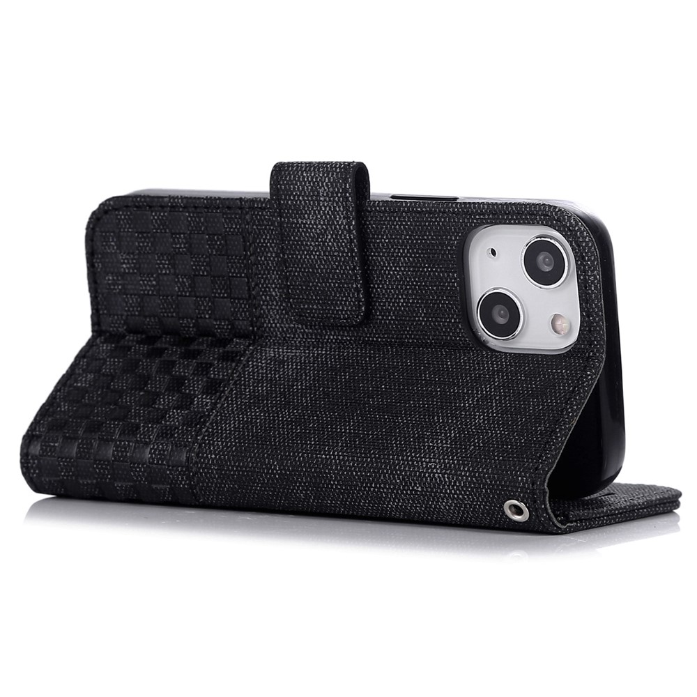 For iPhone 13 mini 5.4 inch Anti-fall Phone Wallet Case Cloth Texture PU Leather RFID Blocking Phone Cover Stand - Black-4