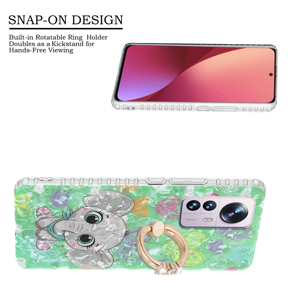YB IMD Series-14 for Xiaomi 12 Pro 5G / 12 Pro (Dimensity) 5G / 12S Pro 5G Well-protected 2.0mm Dual-layer IMD IML Soft TPU Drop-proof Case with Kickstand - BK009-Elephant-2