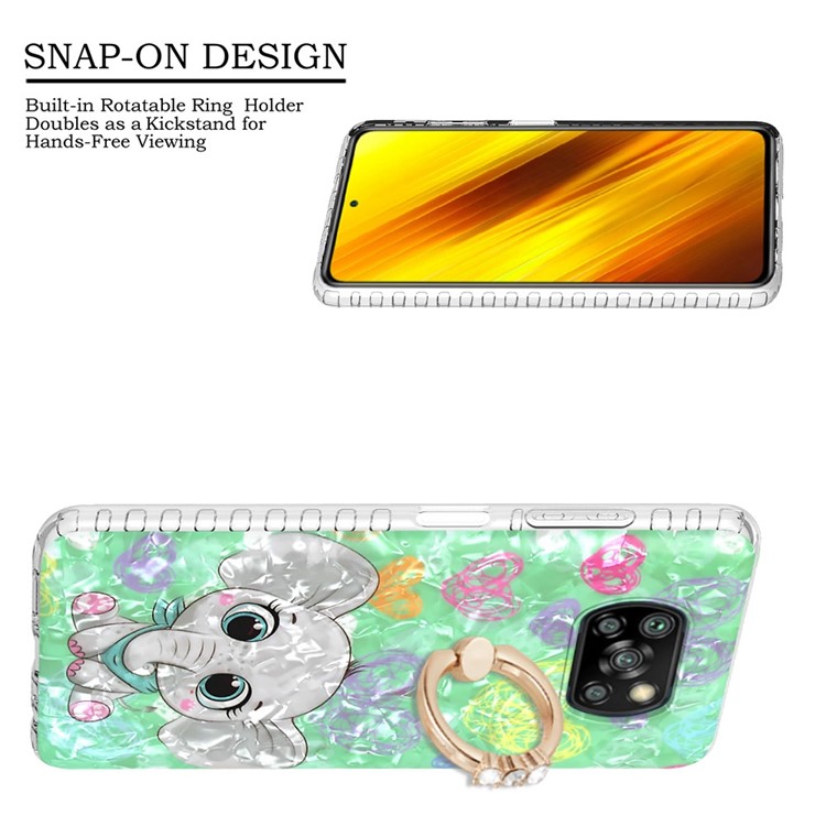 YB IMD Series-14 for Xiaomi Poco X3 NFC / X3 / X3 Pro 4G IMD IML 2.0mm Dual-layer Soft TPU Back Cover Anti-fall Phone Shell with Rotating Kickstand - BK009-Elephant-2