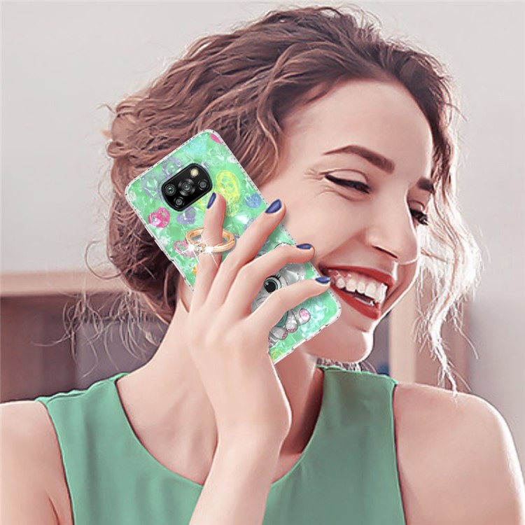 YB IMD Series-14 for Xiaomi Poco X3 NFC / X3 / X3 Pro 4G IMD IML 2.0mm Dual-layer Soft TPU Back Cover Anti-fall Phone Shell with Rotating Kickstand - BK009-Elephant-4