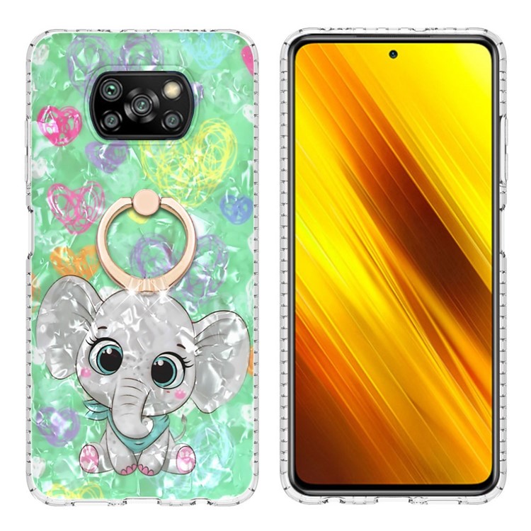 YB IMD Series-14 for Xiaomi Poco X3 NFC / X3 / X3 Pro 4G IMD IML 2.0mm Dual-layer Soft TPU Back Cover Anti-fall Phone Shell with Rotating Kickstand - BK009-Elephant-5