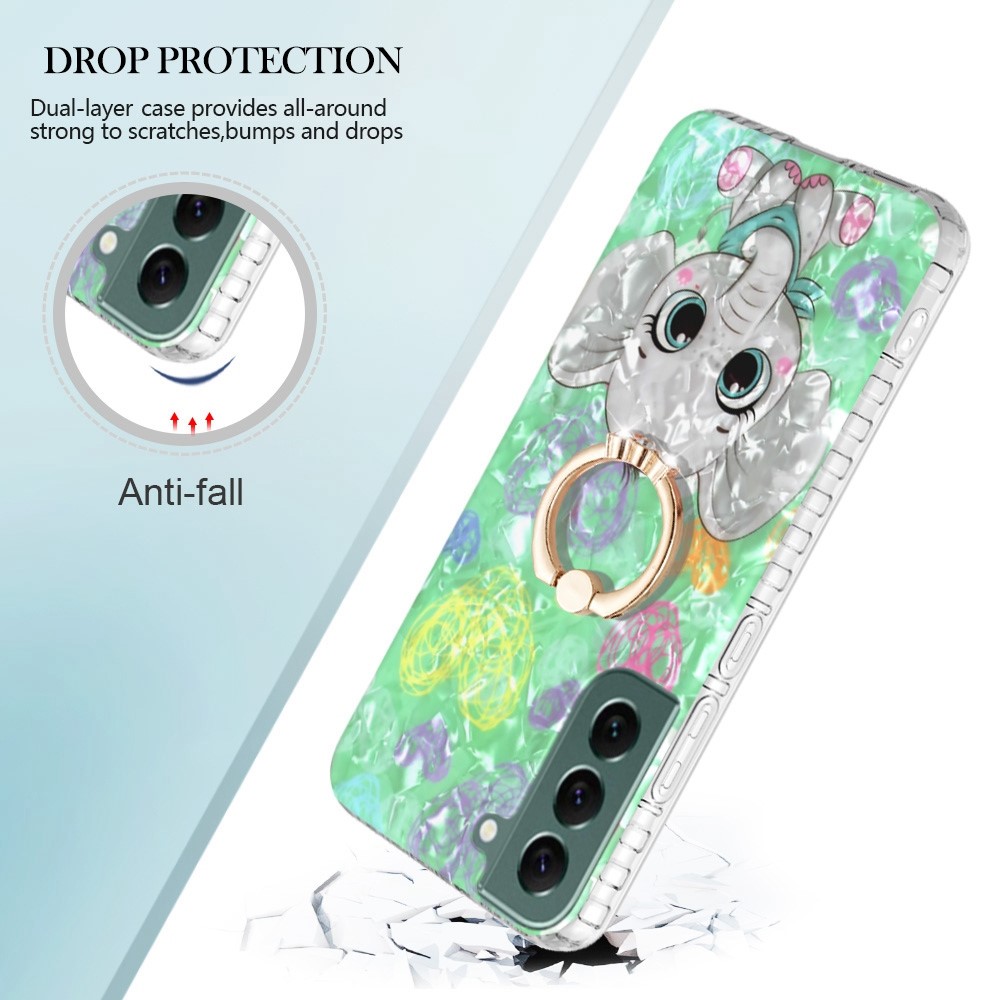 YB IMD Series-14 Cell Phone Back Case for Samsung Galaxy S22 5G, Kickstand Ring Holder 2.0mm Thick TPU Airbags IMD IML Protective Cover - BK009-Elephant-3