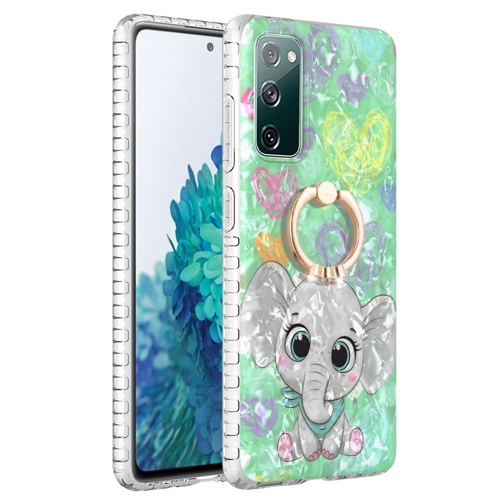 For Samsung Galaxy S20 FE 2022 / S20 FE 4G / 5G / S20 Lite YB IMD Series-14 Anti-scratch Soft TPU 2.0mm Dual-layer IMD IML Phone Case with Kickstand - BK009-Elephant-1
