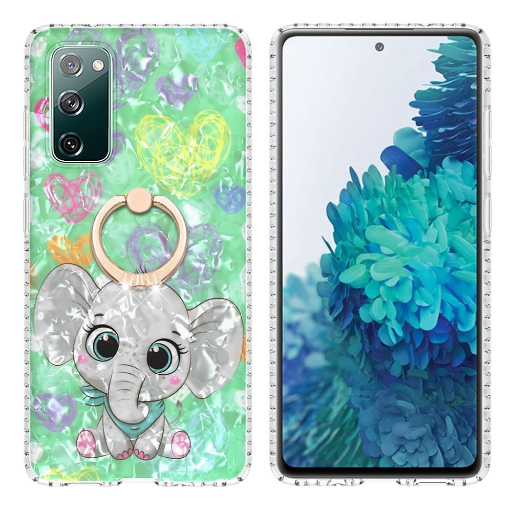 For Samsung Galaxy S20 FE 2022 / S20 FE 4G / 5G / S20 Lite YB IMD Series-14 Anti-scratch Soft TPU 2.0mm Dual-layer IMD IML Phone Case with Kickstand - BK009-Elephant-5