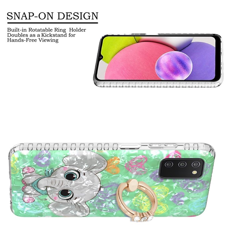 YB IMD Series-14 Protective Case for Samsung Galaxy A03s (166.5 x 75.98 x 9.14mm) Phone Cover 2.0mm TPU Airbags Dual-layer IMD IML Anti-Fall Shell with Kickstand - BK009-Elephant-2