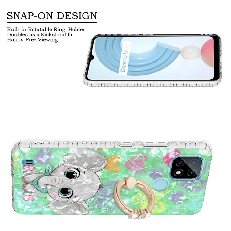 YB IMD Series-14 Protective Phone Case for Realme C21 4G, 2.0mm TPU Airbags Kickstand Case Dual-layer IMD IML Anti-Fall Cover - BK009-Elephant-2