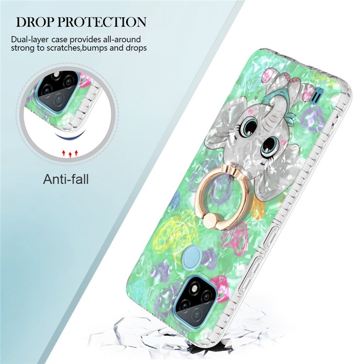 YB IMD Series-14 Protective Phone Case for Realme C21 4G, 2.0mm TPU Airbags Kickstand Case Dual-layer IMD IML Anti-Fall Cover - BK009-Elephant-3