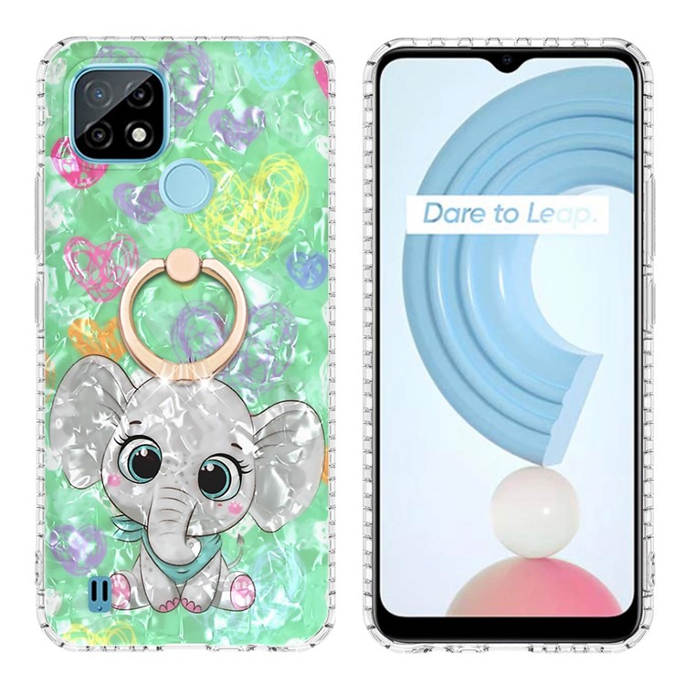 YB IMD Series-14 Protective Phone Case for Realme C21 4G, 2.0mm TPU Airbags Kickstand Case Dual-layer IMD IML Anti-Fall Cover - BK009-Elephant-5
