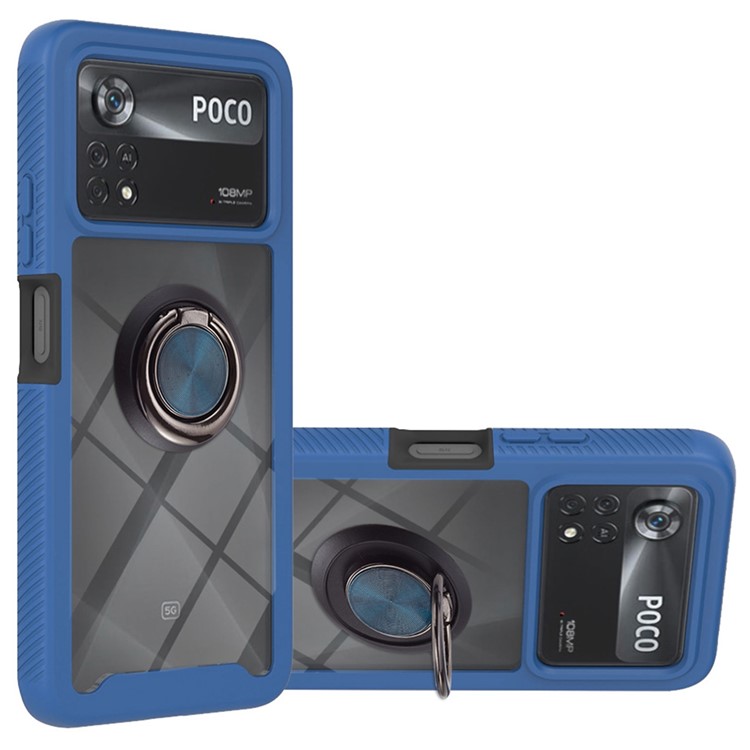 YB PC Series-5 Anti-scratch Back Cover for Xiaomi Poco X4 Pro 5G, Ring Holder Kickstand PC + TPU Hybrid Phone Case - Sapphire-1