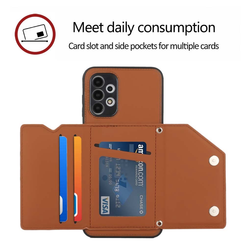 YB-1 Series Back Cover for Samsung Galaxy A13 4G, Skin-touch PU Leather Coated TPU Card Holder Kickstand Feature Anti-scratch Case with Shoulder Strap - Brown-2