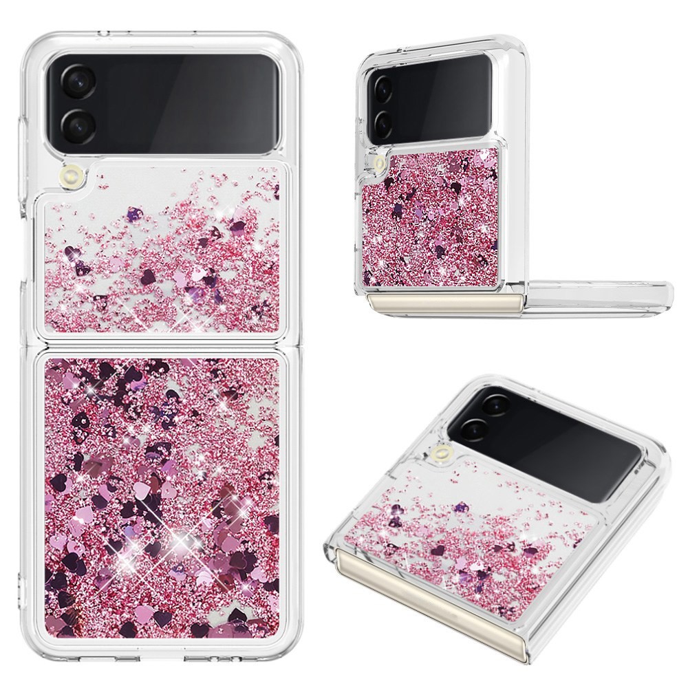 YB Quicksand Series-1 for Samsung Galaxy Z Flip4 5G, Anti-drop Soft TPU Anti-scratch Mobile Phone Case Liquid Quicksand Shell - Rose Gold / Hearts-1