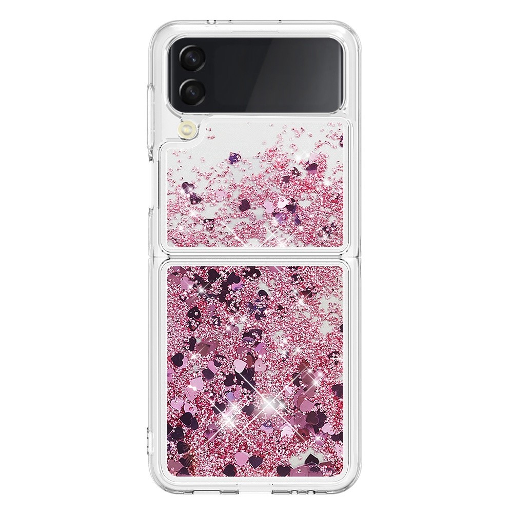 YB Quicksand Series-1 for Samsung Galaxy Z Flip4 5G, Anti-drop Soft TPU Anti-scratch Mobile Phone Case Liquid Quicksand Shell - Rose Gold / Hearts-2