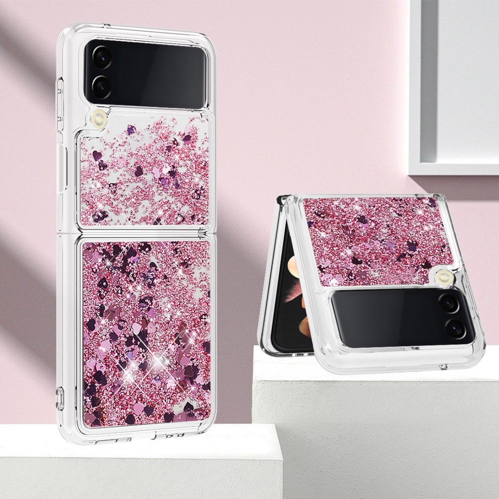 YB Quicksand Series-1 for Samsung Galaxy Z Flip4 5G, Anti-drop Soft TPU Anti-scratch Mobile Phone Case Liquid Quicksand Shell - Rose Gold / Hearts-5