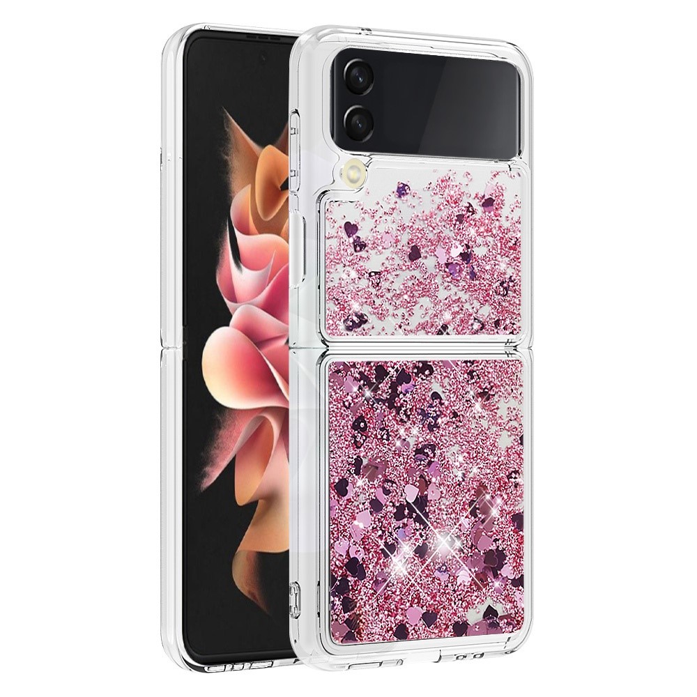 YB Quicksand Series-1 for Samsung Galaxy Z Flip4 5G, Anti-drop Soft TPU Anti-scratch Mobile Phone Case Liquid Quicksand Shell - Rose Gold / Hearts-6