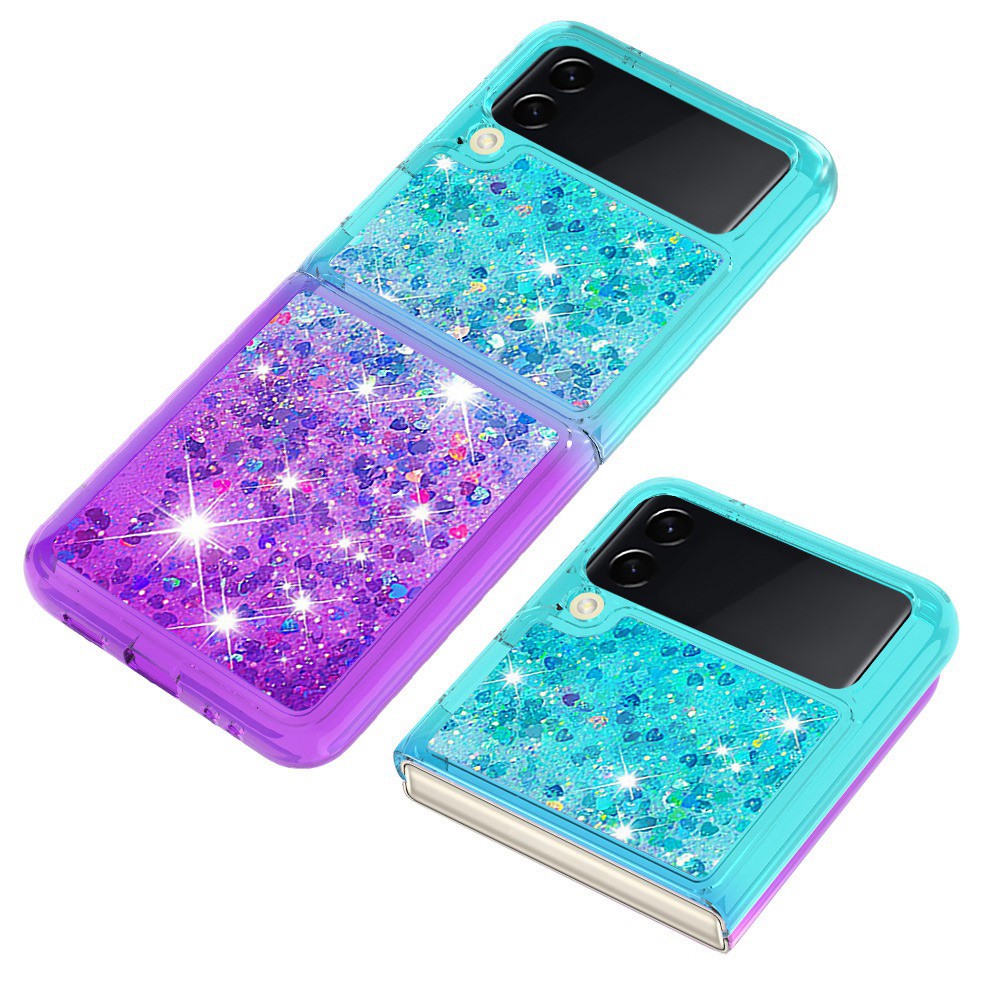 For YB Quicksand Series-3 for Samsung Galaxy Z Flip4 5G Soft TPU Back Cover Gradient Quicksand Liquid Flowing Sparkle Shell - Sky Blue / Purple-3