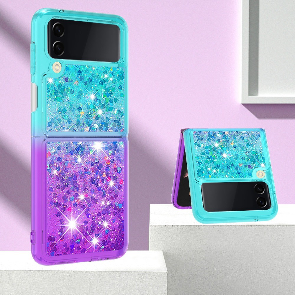 For YB Quicksand Series-3 for Samsung Galaxy Z Flip4 5G Soft TPU Back Cover Gradient Quicksand Liquid Flowing Sparkle Shell - Sky Blue / Purple-5