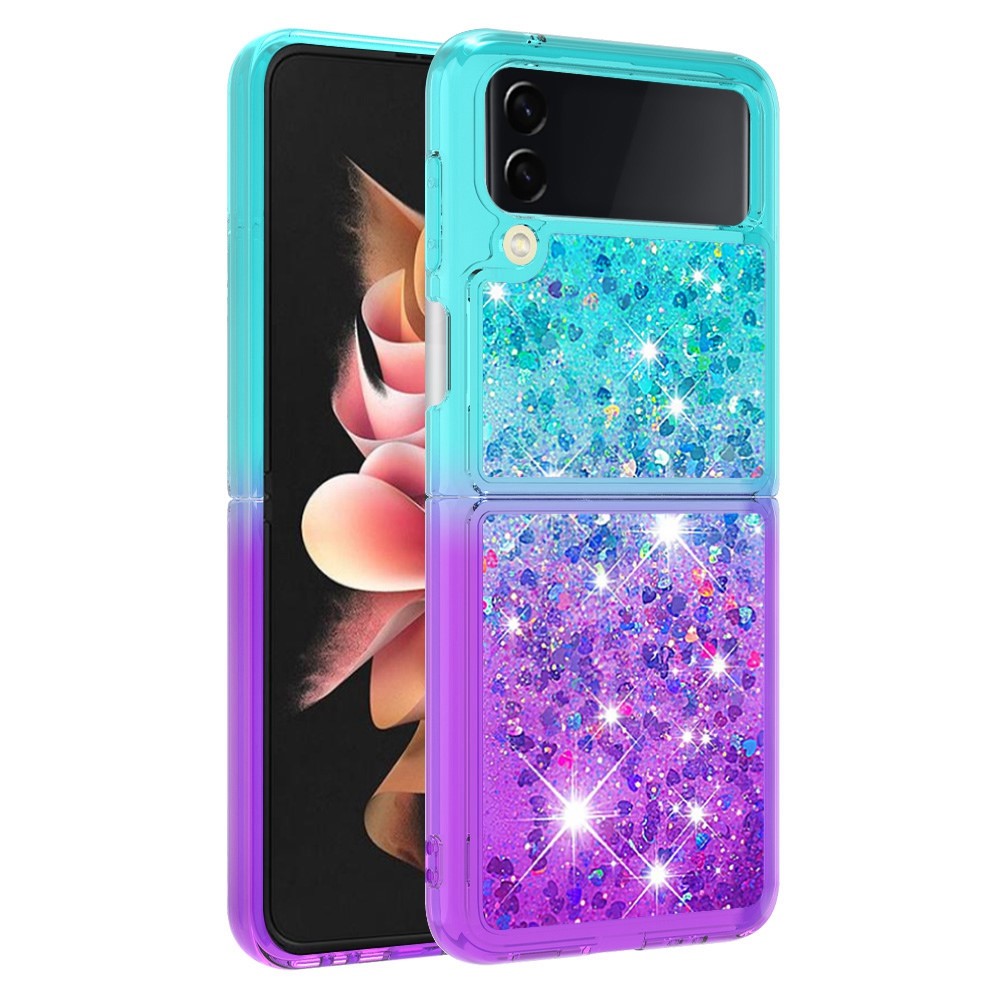 For YB Quicksand Series-3 for Samsung Galaxy Z Flip4 5G Soft TPU Back Cover Gradient Quicksand Liquid Flowing Sparkle Shell - Sky Blue / Purple-6